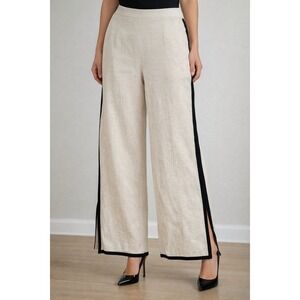 Commense Wide Leg TENCEL™ Linen Blend Trousers Side Stripe Slit Hem Easy Wear XL